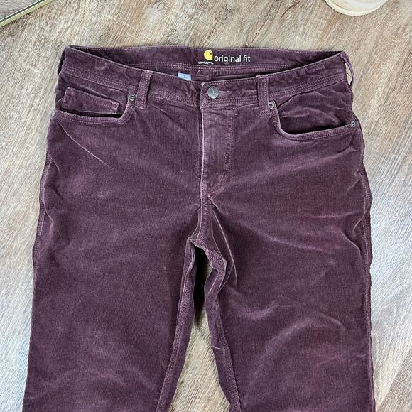 Y2K Carhartt Burgundy Corduroy Pants Original Fit Flare - Picture 5 of 8